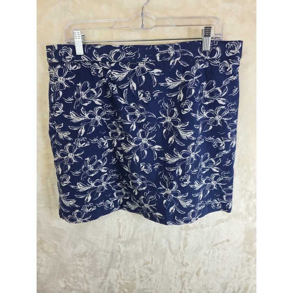 Rafaella Comfort Womens Navy Blue White Floral Mini Skirt Size L Stretch Lined